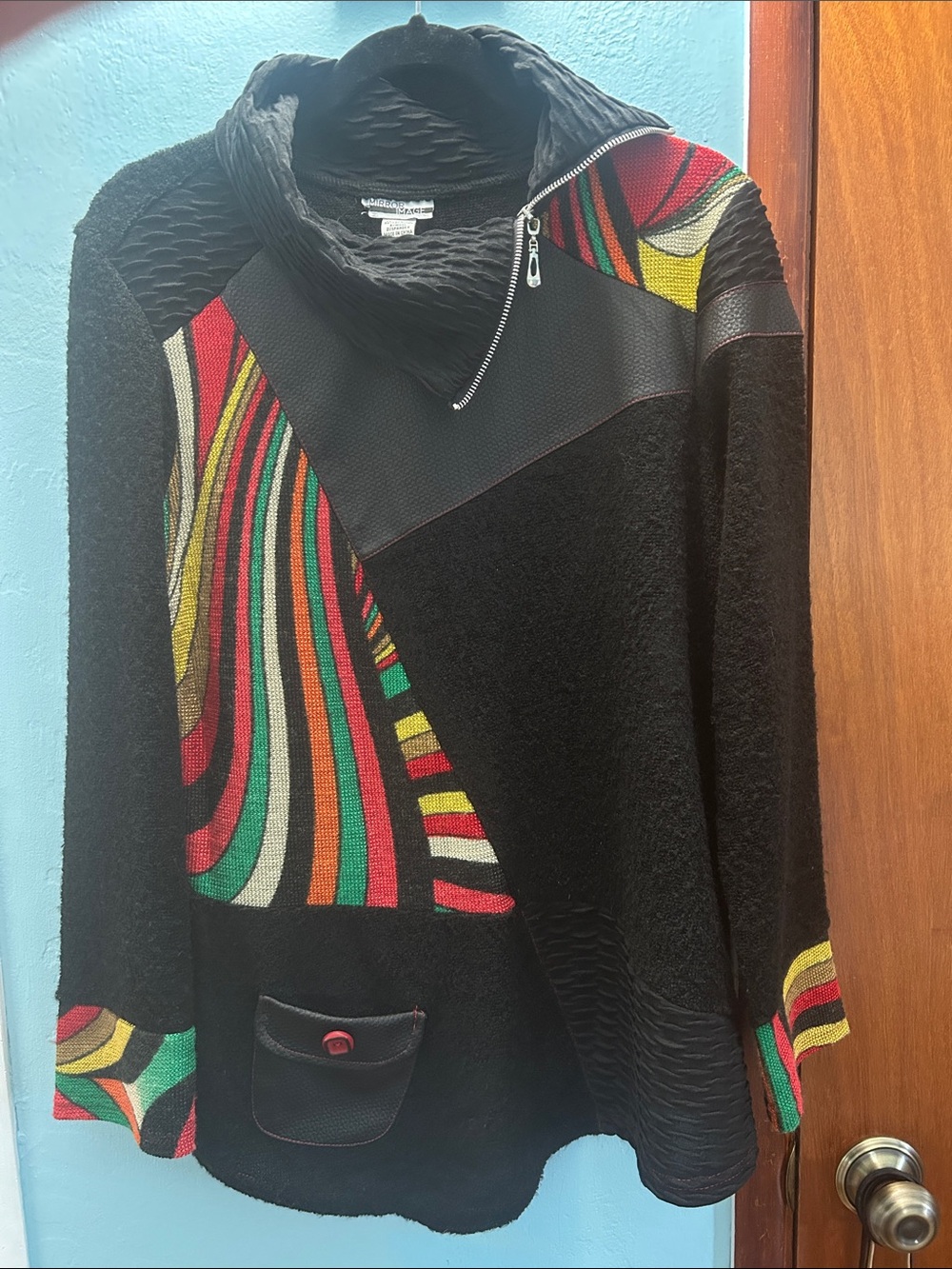 Mirror Image Sweater with Multicolor Wave Panels